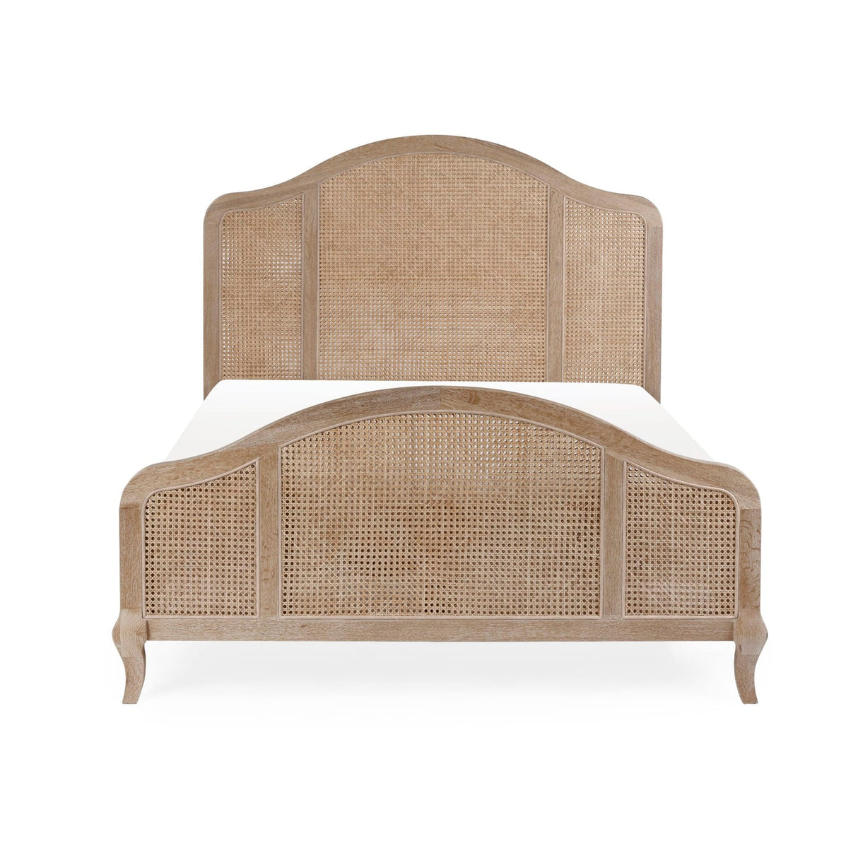 Wooden Double Bed With Rattan Detailing - Fleur