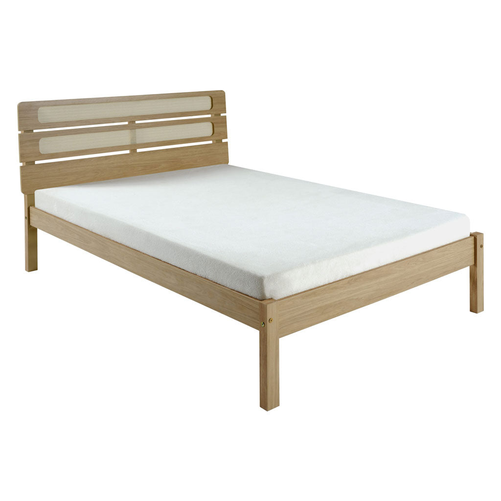 Wooden Double Bed With Rattan Effect - Santana