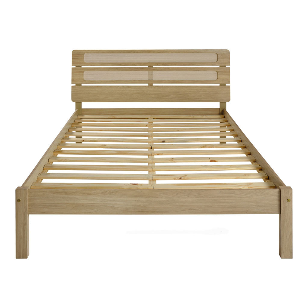 Wooden Double Bed With Rattan Effect - Santana