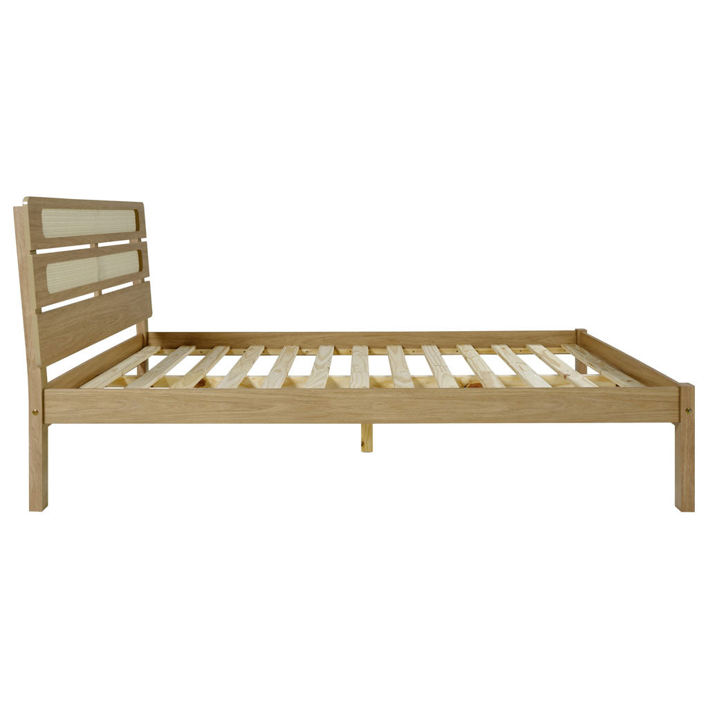 Wooden Double Bed With Rattan Effect - Santana