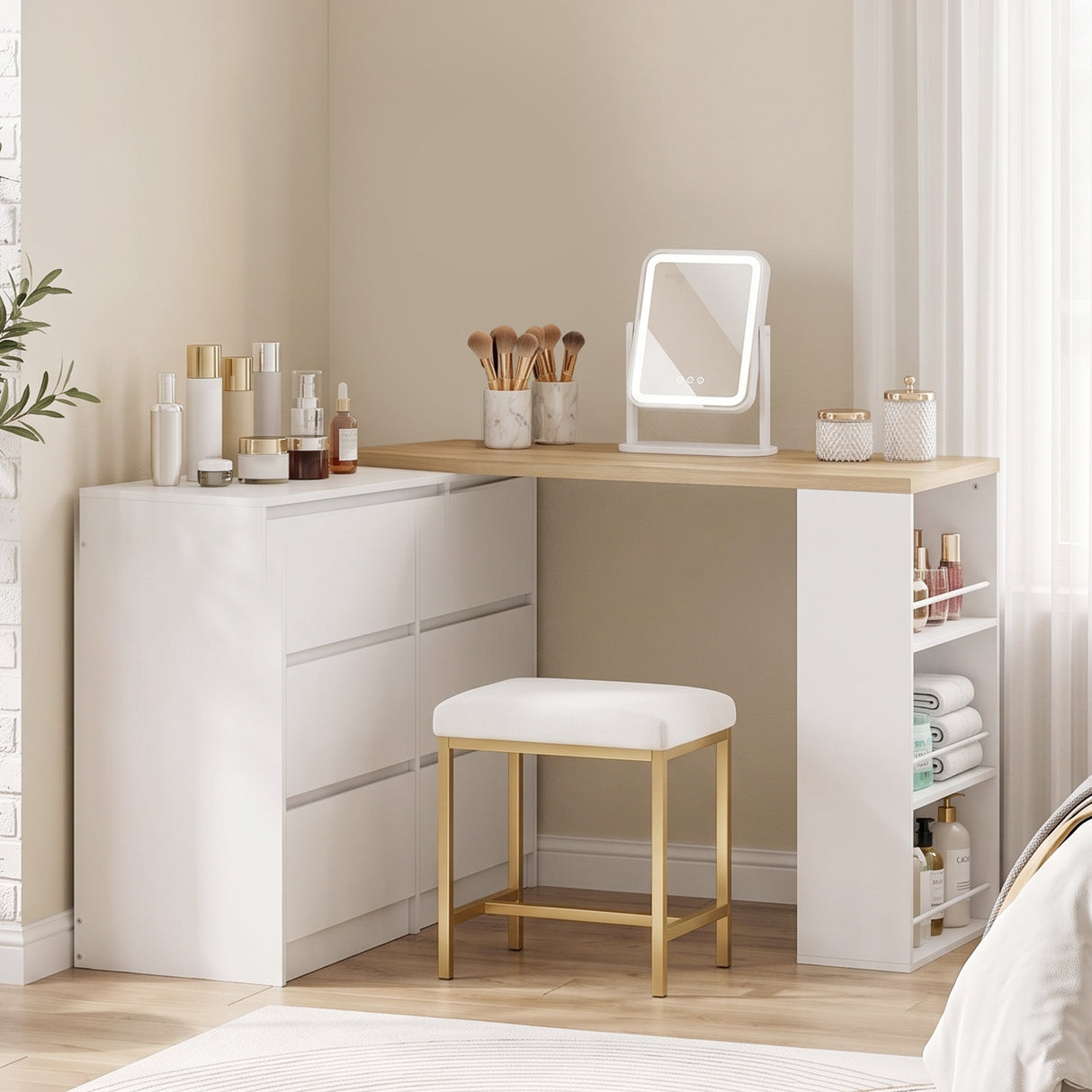 Wooden Dressing Table 130cm Wide With 6 Drawers - Velmora