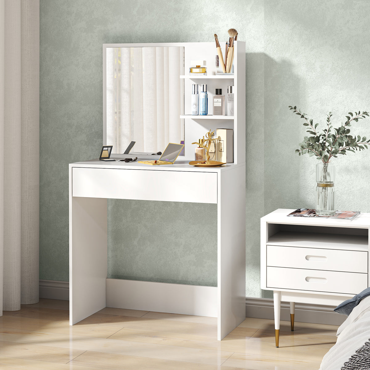 Wooden Dressing Table 75cm Wide With 1 Drawer - Velmora