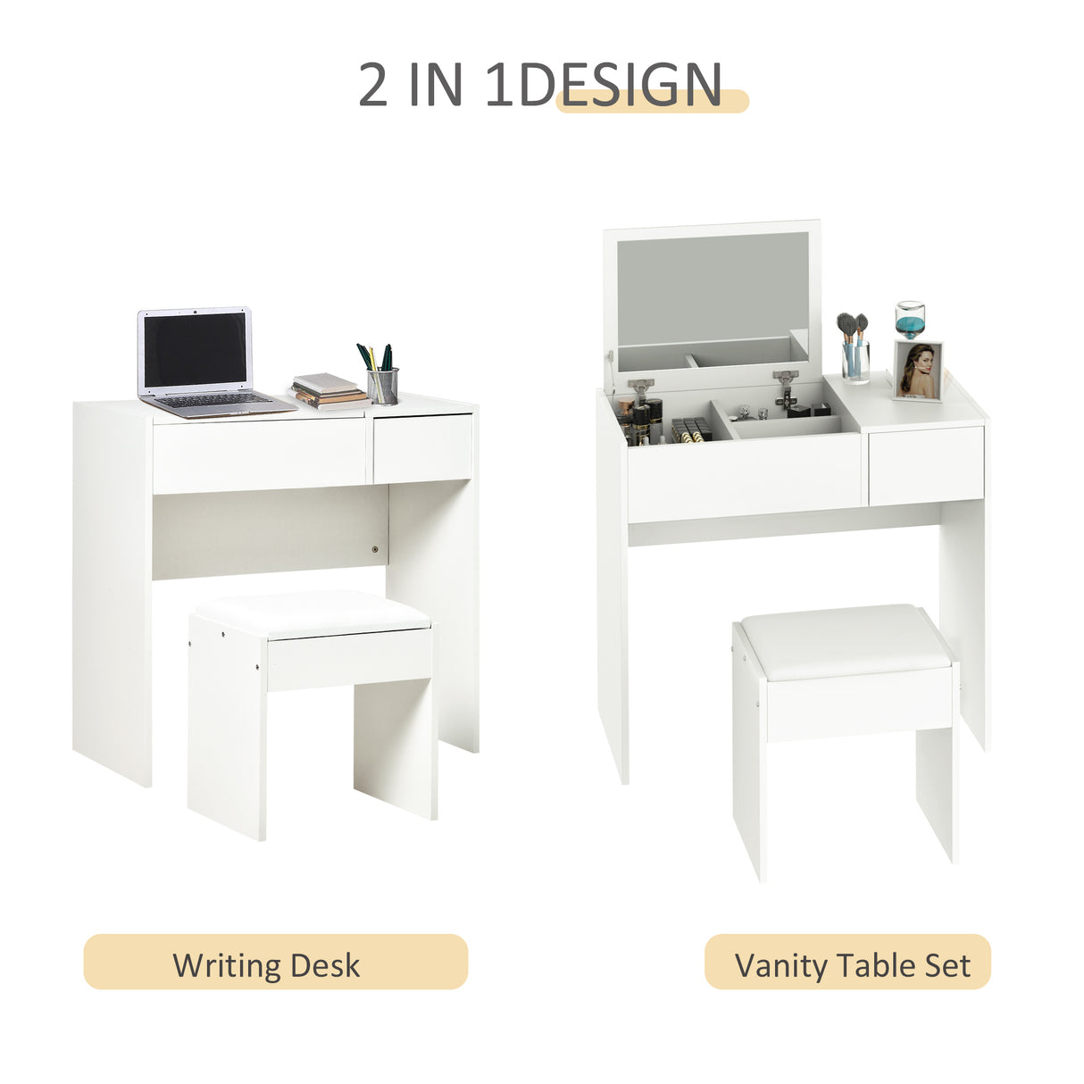 Wooden Dressing Table Set 80cm Wide - Velmora