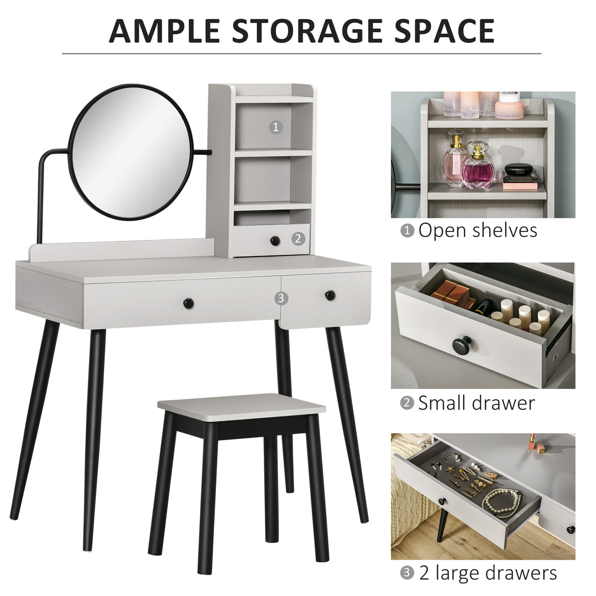 Wooden Dressing Table Set 90cm Wide - Velmora