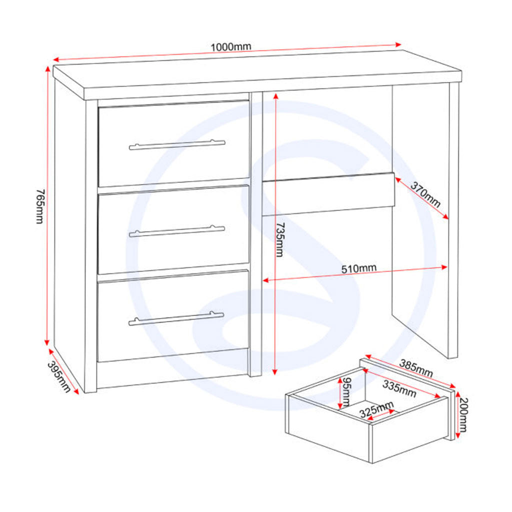 Wooden Dressing Table Set With 3 Drawers - Seville