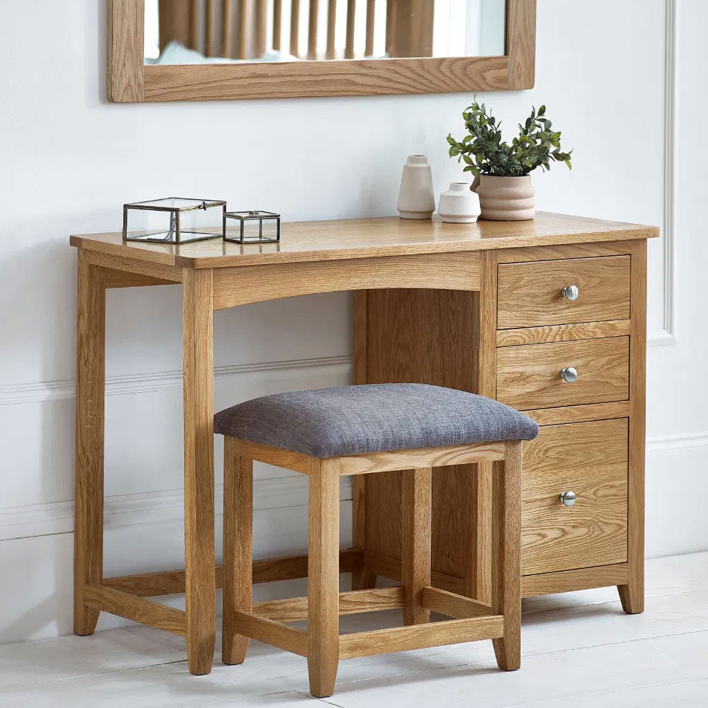 Wooden Dressing Table With 3 Drawers And Stool - Mallory