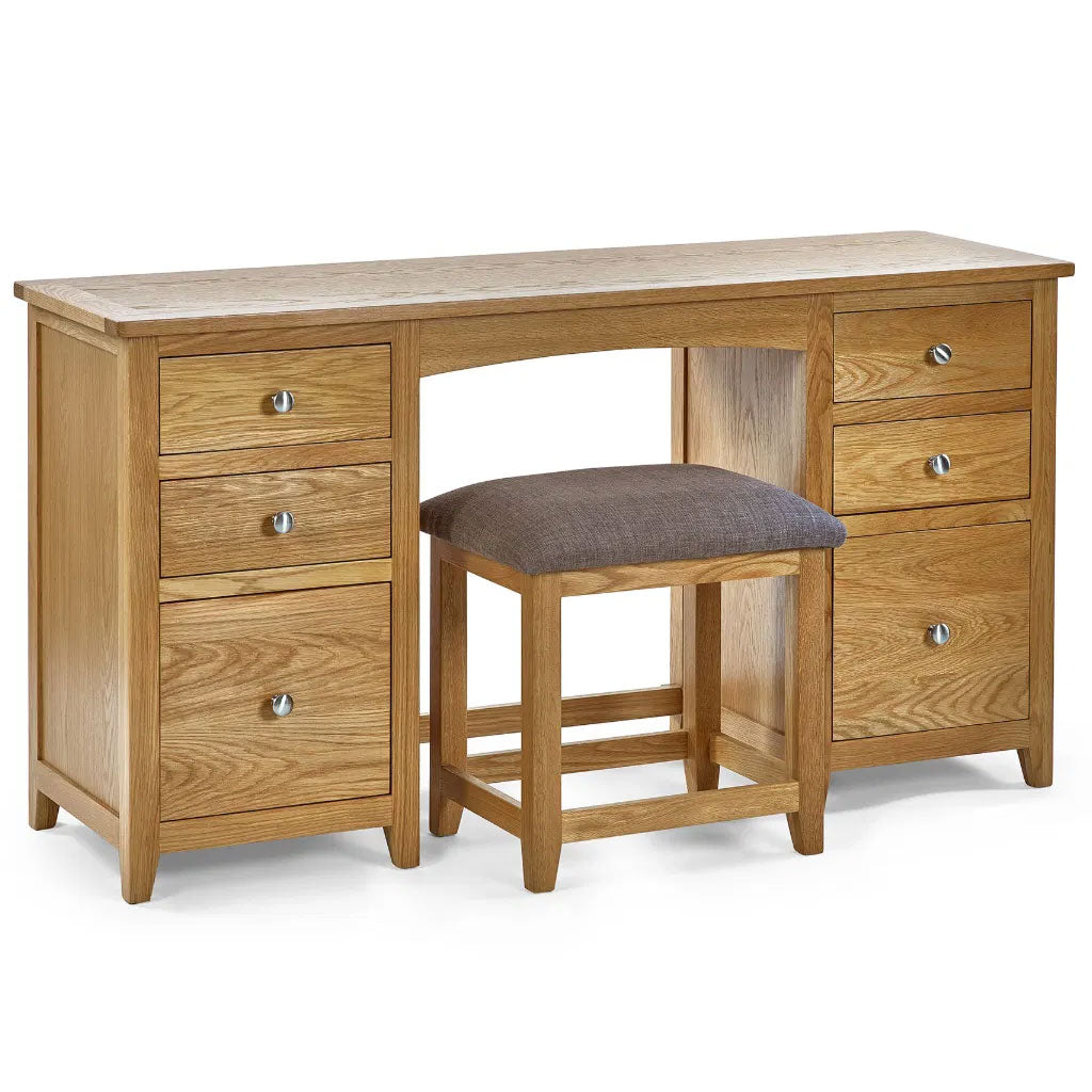 Wooden Dressing Table With 6 Drawers And Stool - Mallory