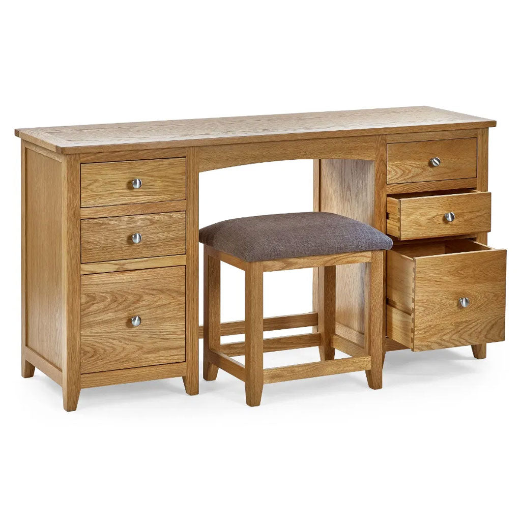 Wooden Dressing Table With 6 Drawers And Stool - Mallory