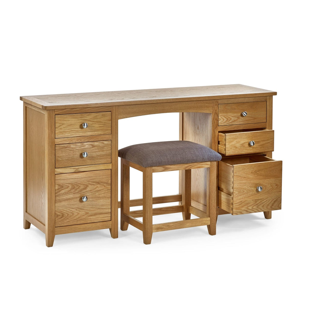Wooden Dressing Table With 6 Drawers And Stool - Mallory