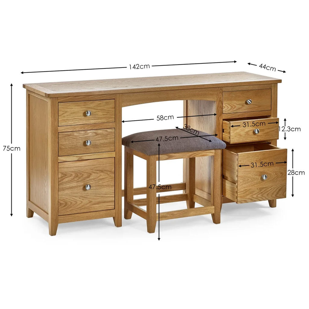 Wooden Dressing Table With 6 Drawers And Stool - Mallory