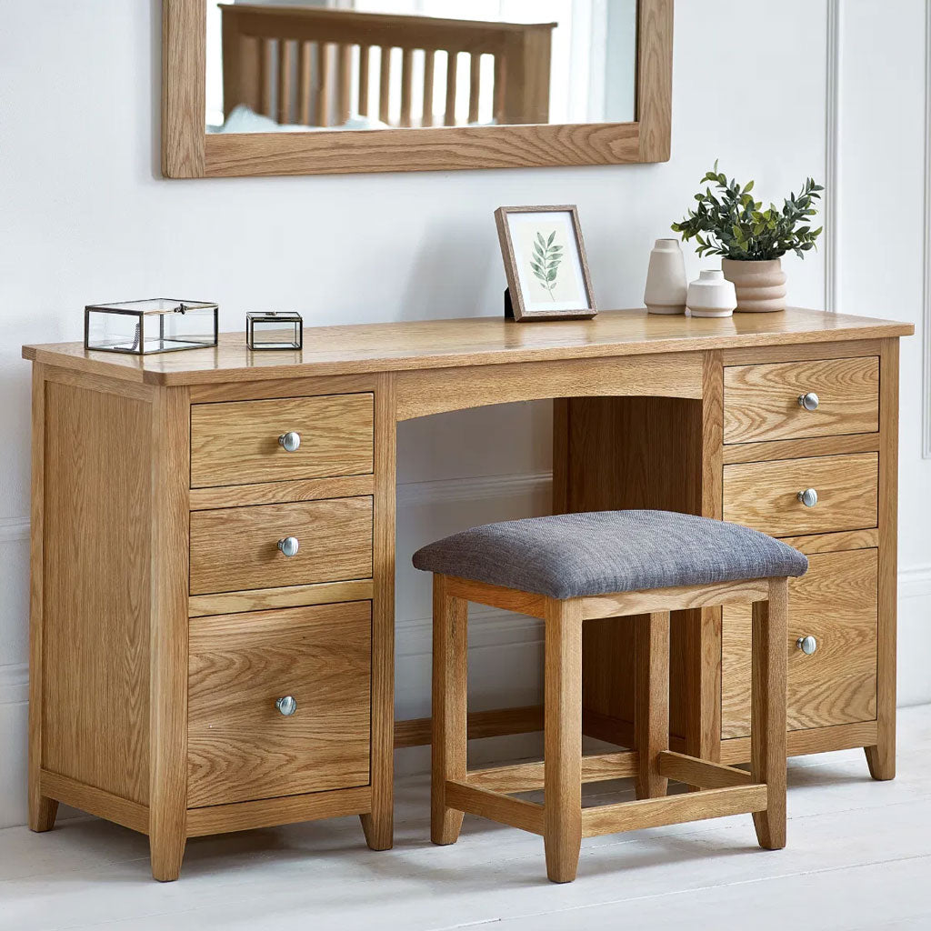Wooden Dressing Table With 6 Drawers And Stool - Mallory