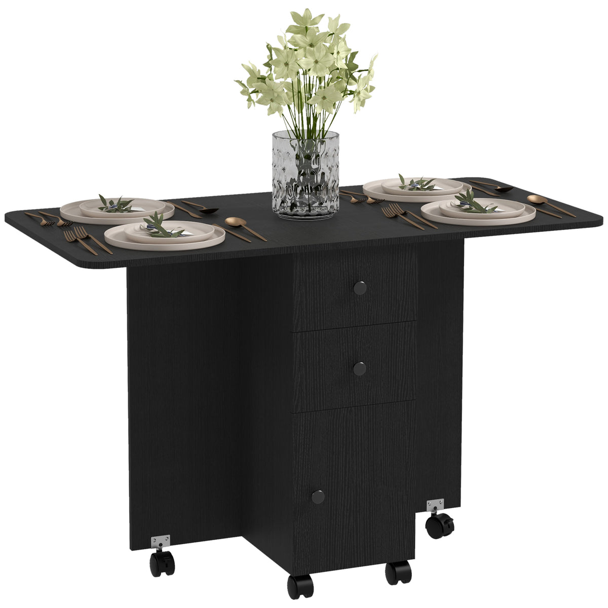 Wooden Drop Leaf Dining Table for 4 to 6 People With Multi-Storage - Velmora