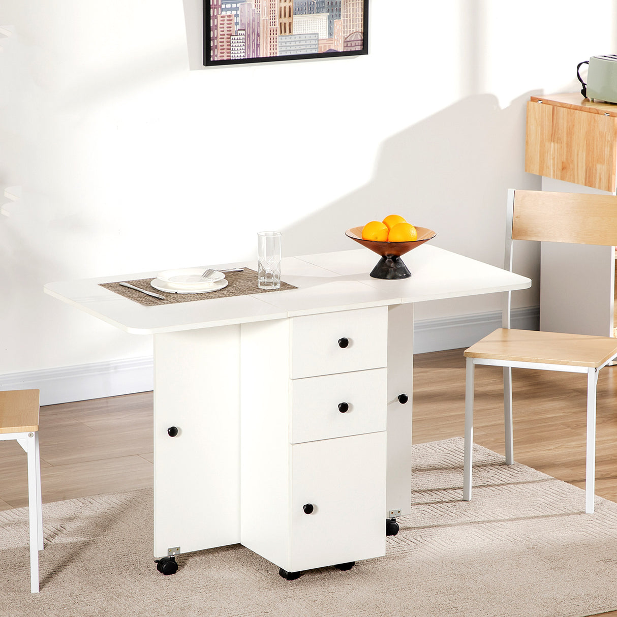 Wooden Drop Leaf Dining Table for 4 to 6 People With Multi-Storage - Velmora