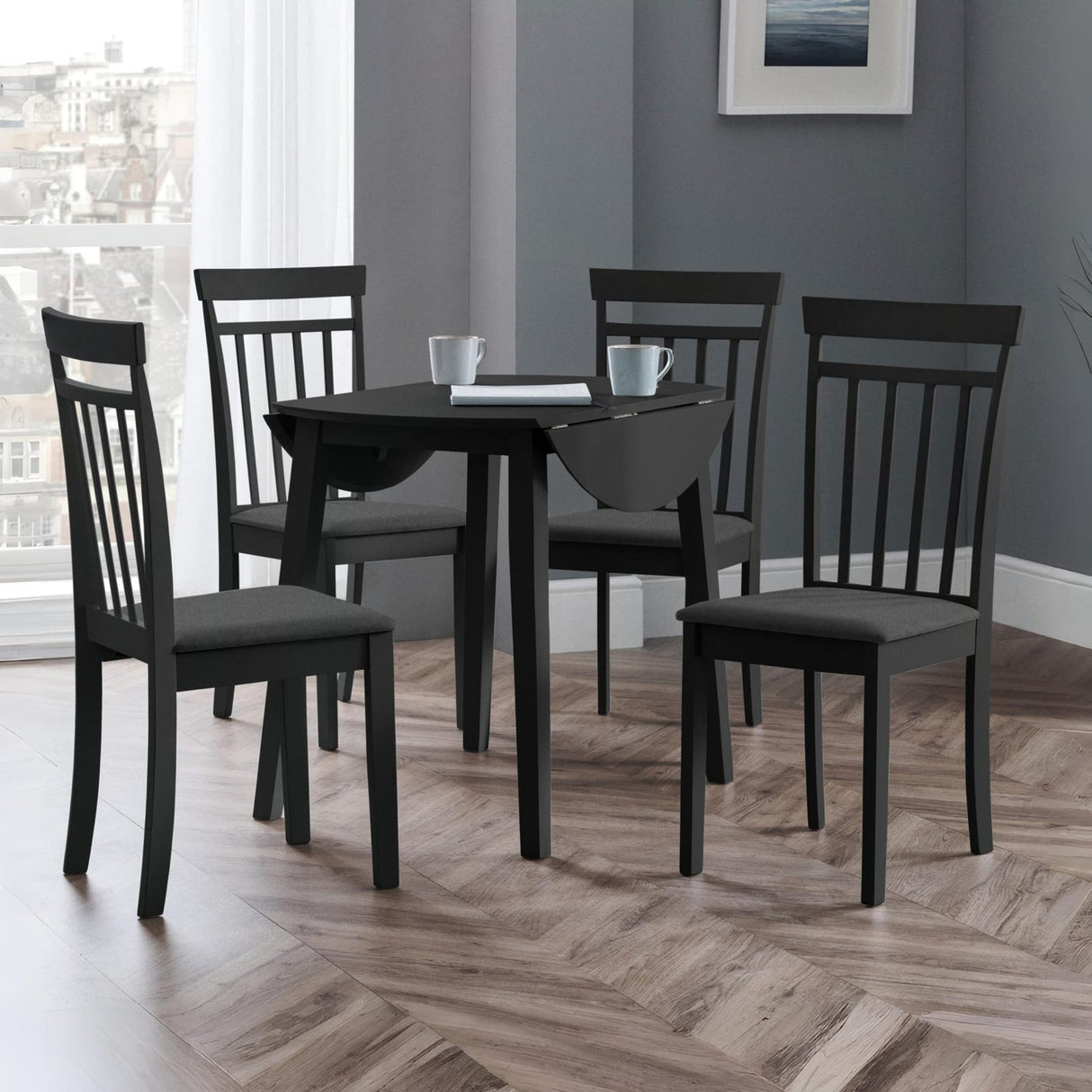 Wooden Drop Leaf Dining Table for 4 People Round - Coast