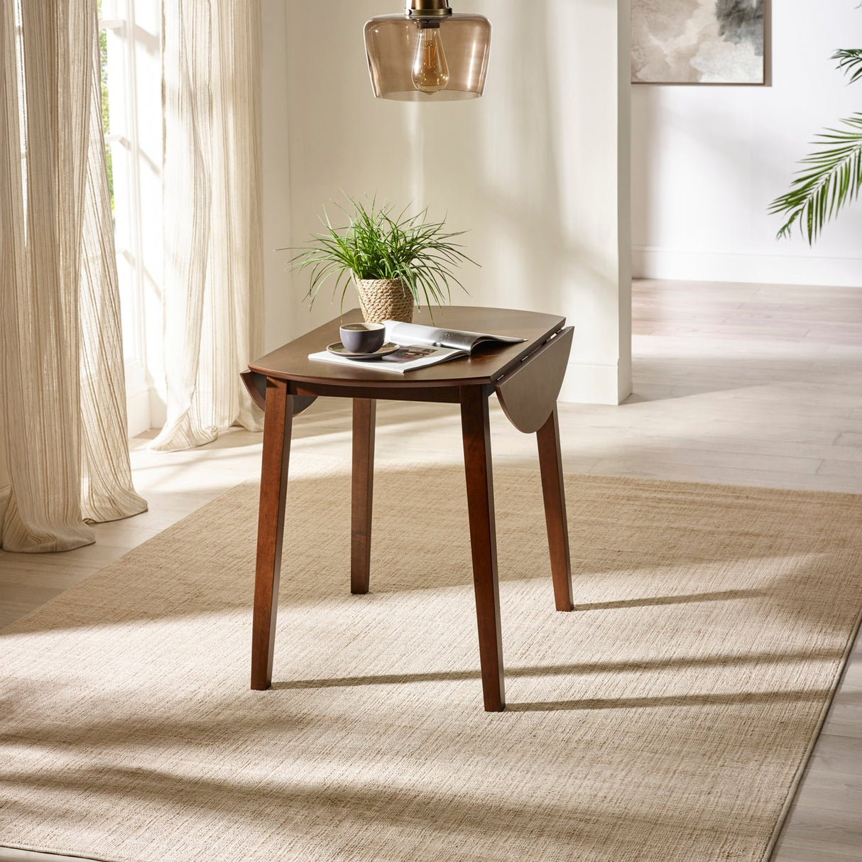 Wooden Drop Leaf Dining Table for 4 People Round - Coast