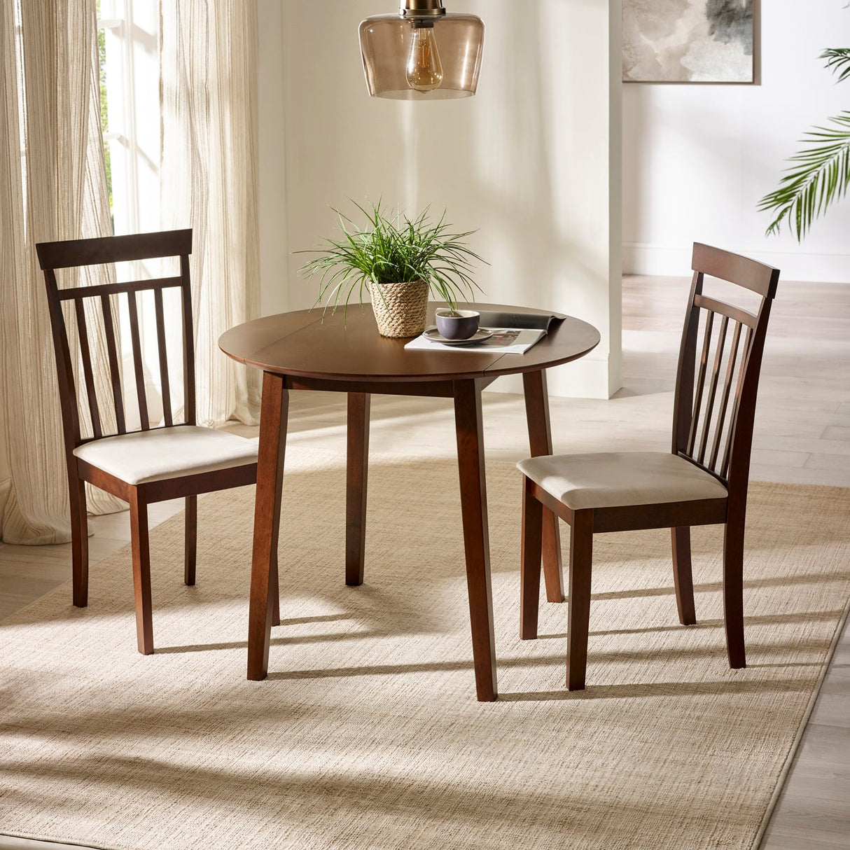 Wooden Drop Leaf Dining Table for 4 People Round - Coast