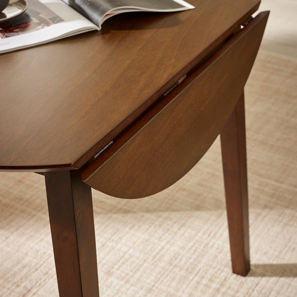 Wooden Drop Leaf Dining Table for 4 People Round - Coast