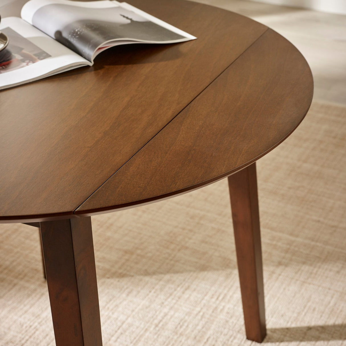Wooden Drop Leaf Dining Table for 4 People Round - Coast