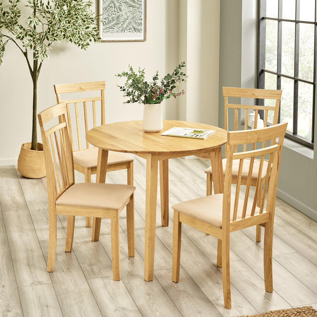 Wooden Drop Leaf Dining Table for 4 People Round - Coast