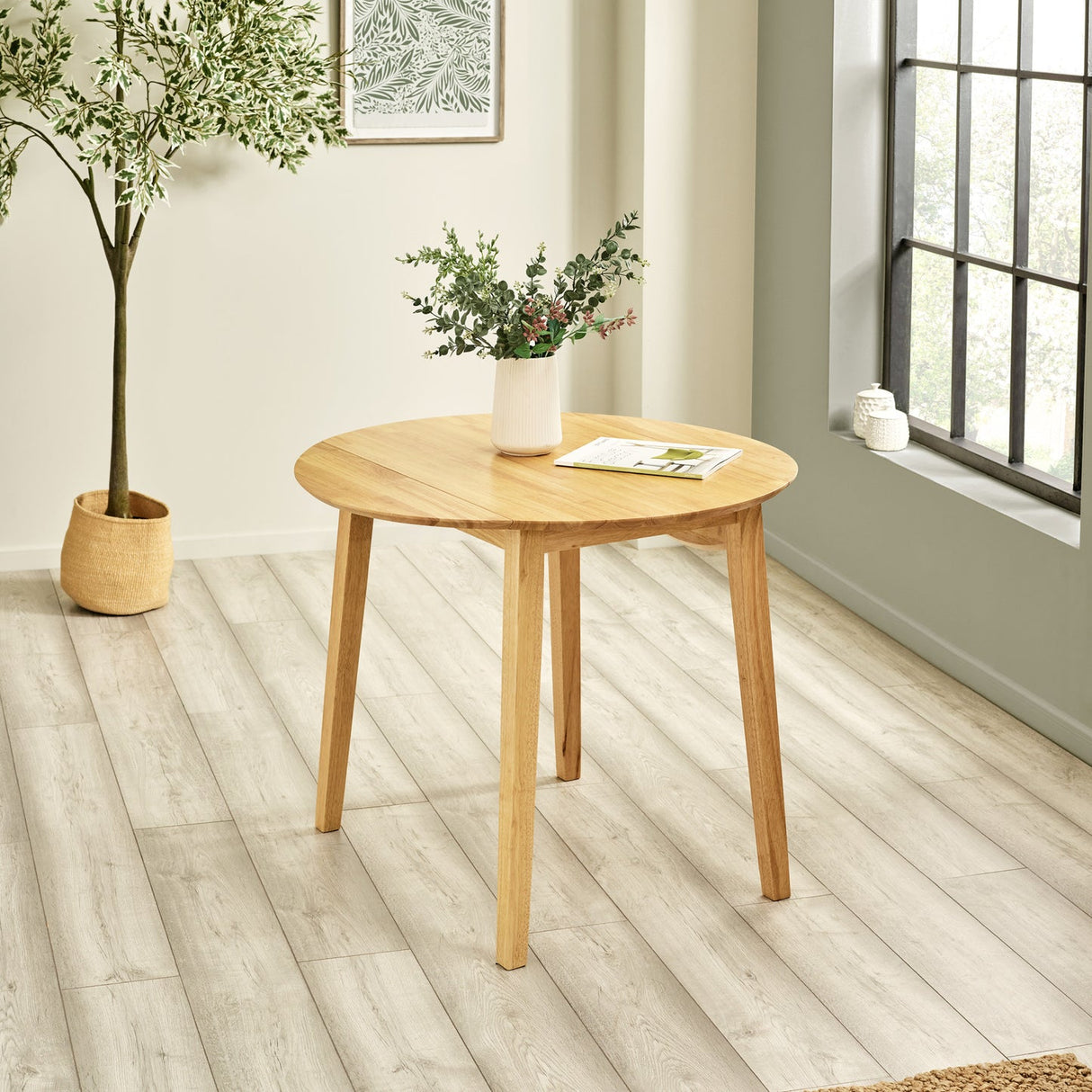 Wooden Drop Leaf Dining Table for 4 People Round - Coast