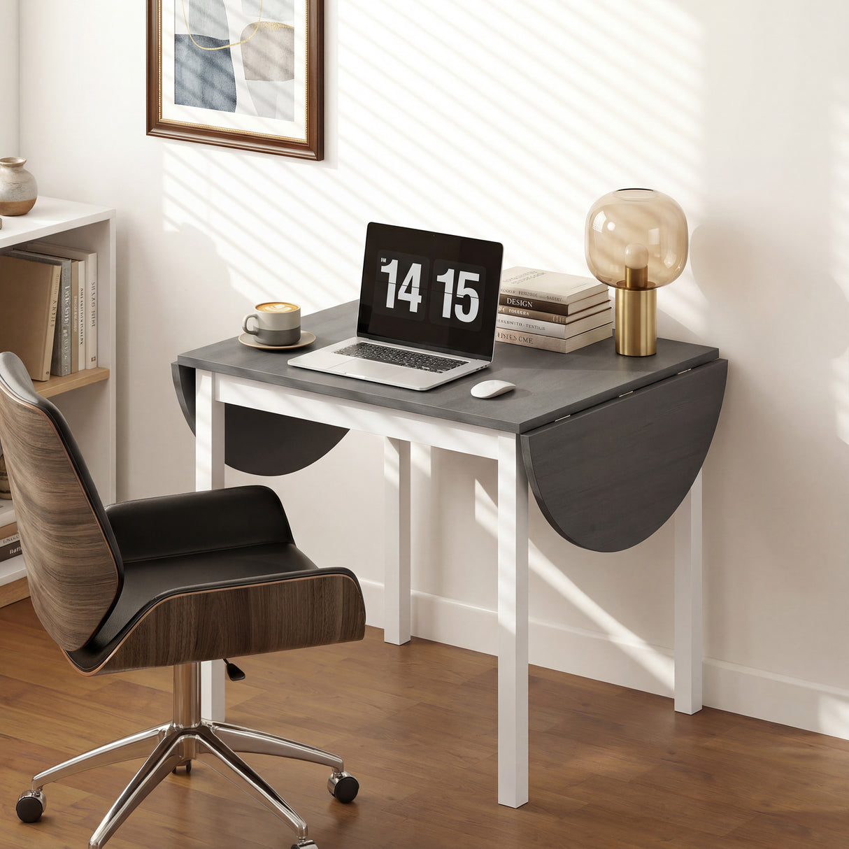 Wooden Drop-Leaf Dining Table Oval for 4 to 6 People - Velmora