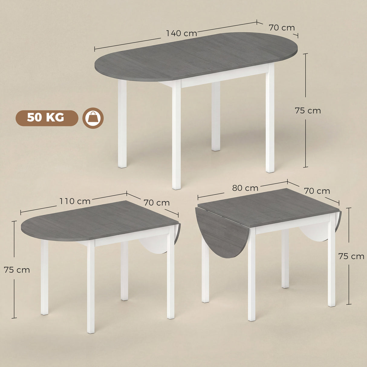 Wooden Drop-Leaf Dining Table Oval for 4 to 6 People - Velmora