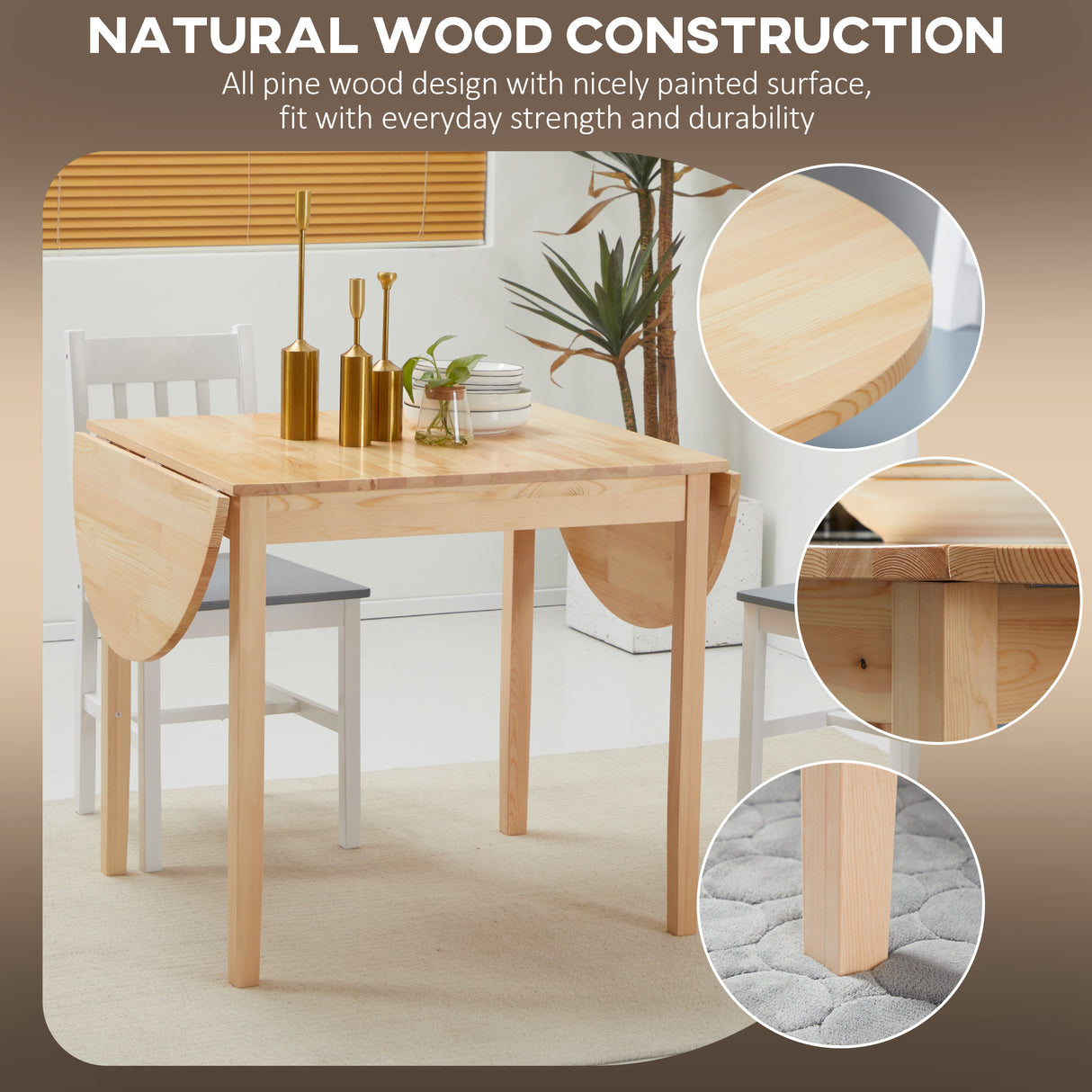 Wooden Drop-Leaf Dining Table Oval for 4 to 6 People - Velmora