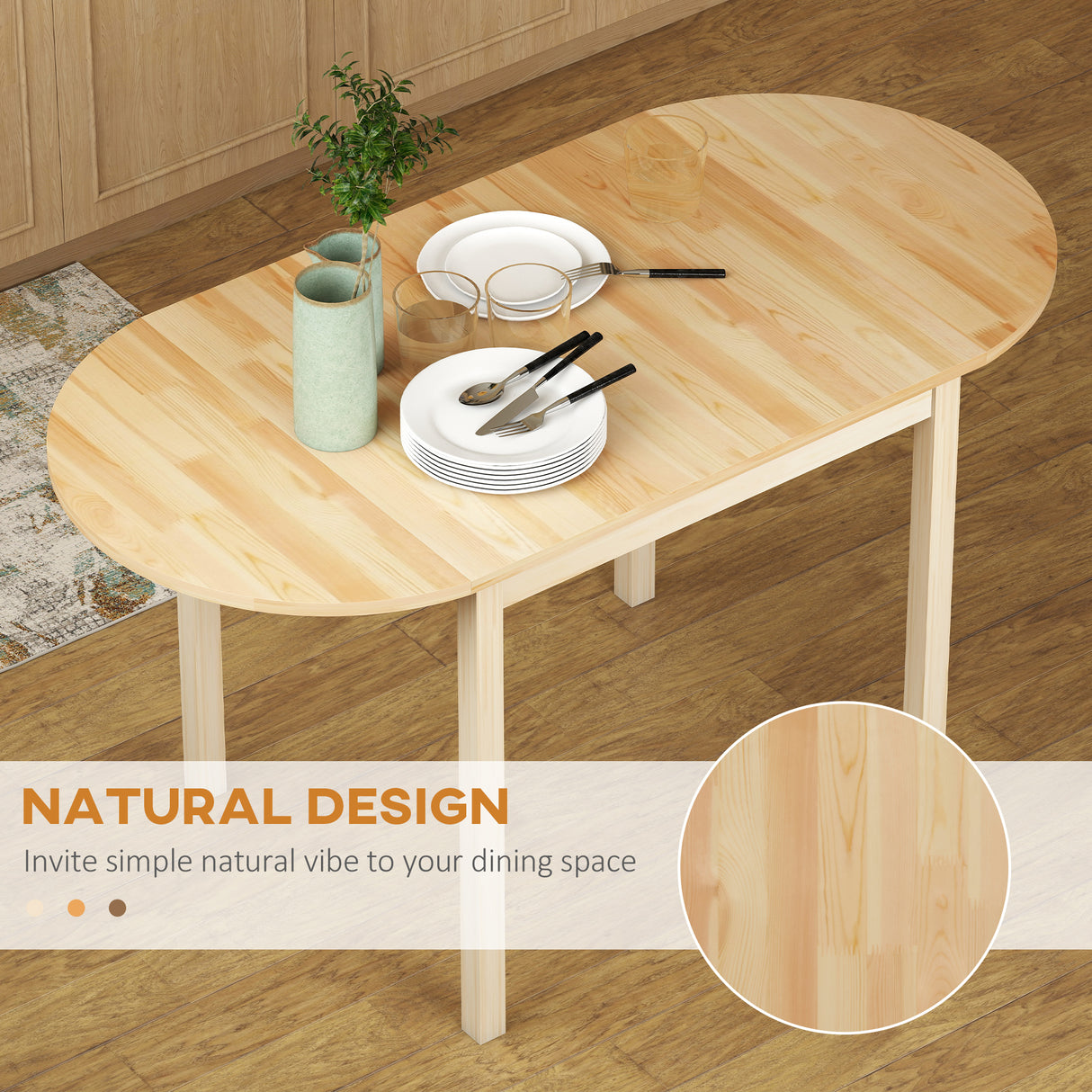 Wooden Drop-Leaf Dining Table Oval for 4 to 6 People - Velmora