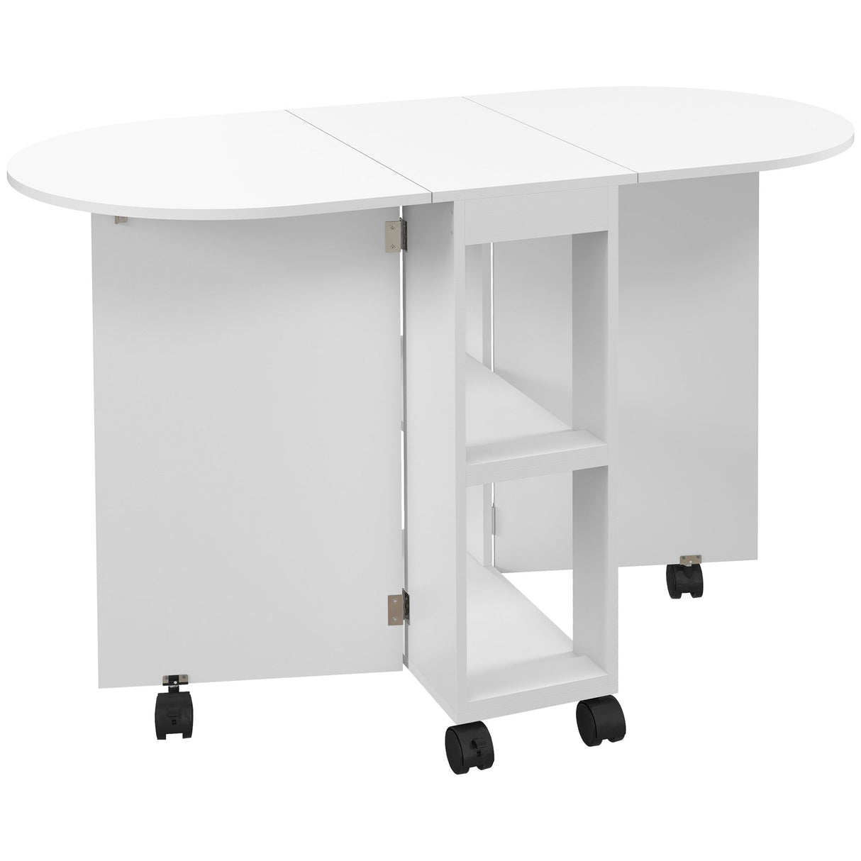 Wooden Drop Leaf Dining Table Oval With Wheels for 4 People - Velmora