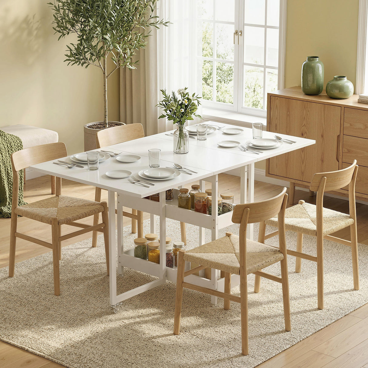 Wooden Drop Leaf Dining Table Rectangular for 4 People - Velmora