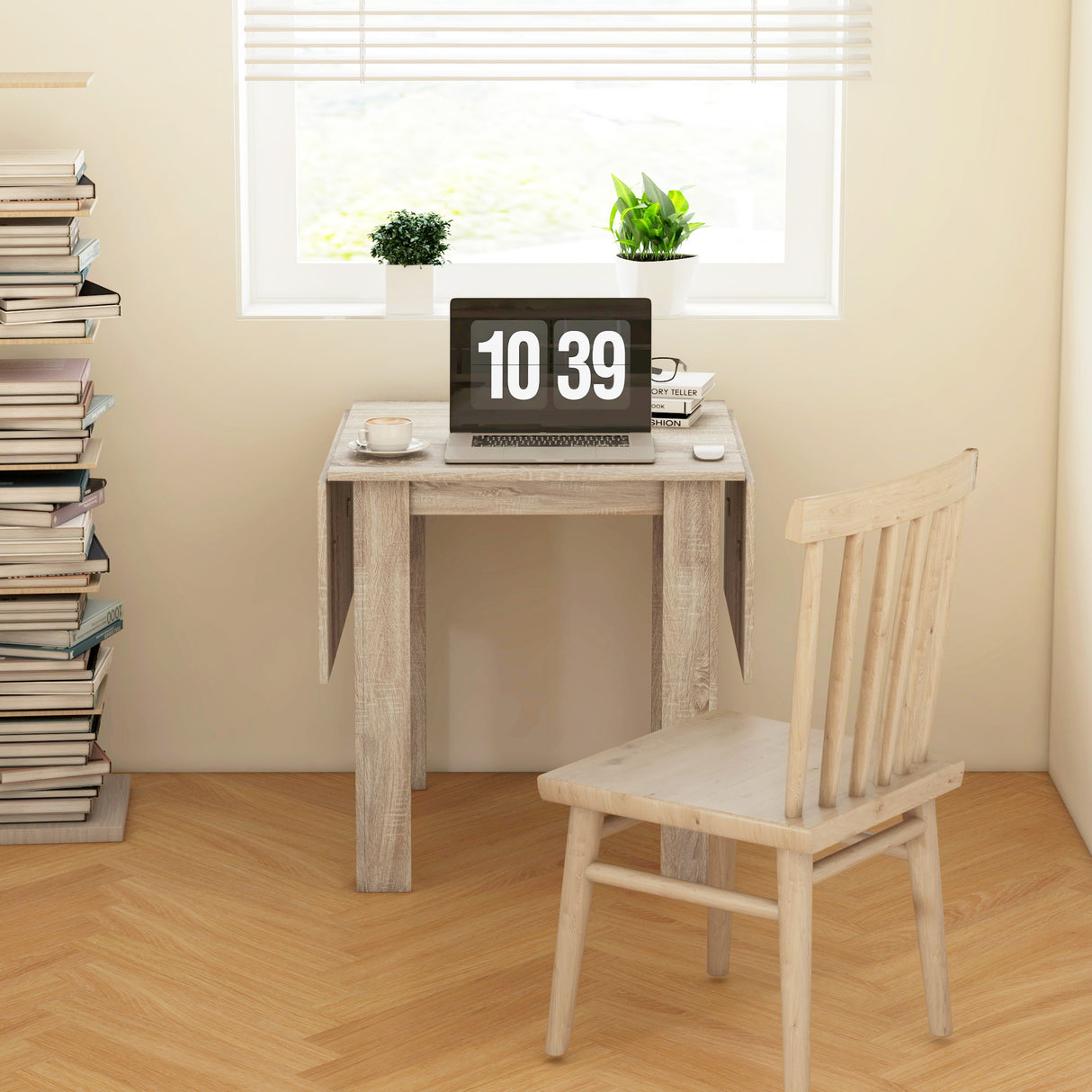 Wooden Drop Leaf Dining Table Rectangular for 4 People in Wood Effect - Velmora