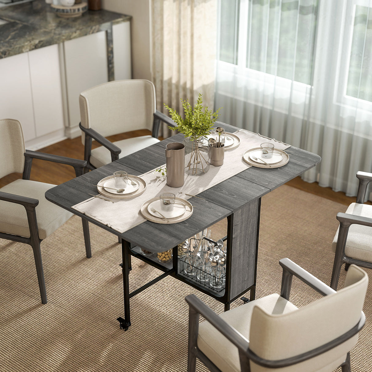 Wooden Drop Leaf Dining Table Rectangular fro 4 to 6 People - Velmora