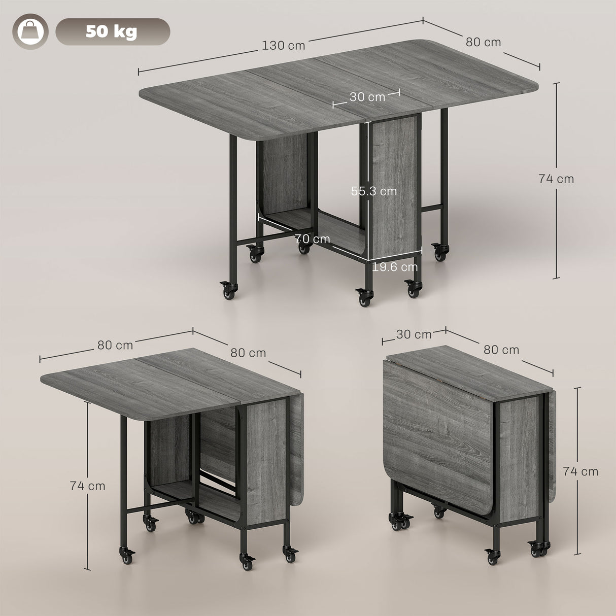 Wooden Drop Leaf Dining Table Rectangular fro 4 to 6 People - Velmora