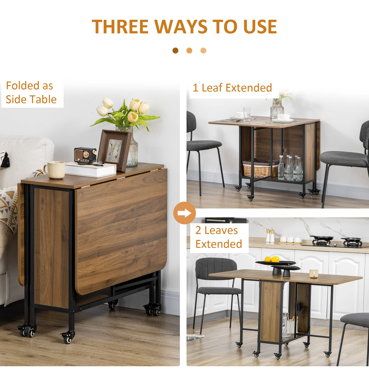 Wooden Drop Leaf Dining Table Rectangular fro 4 to 6 People - Velmora