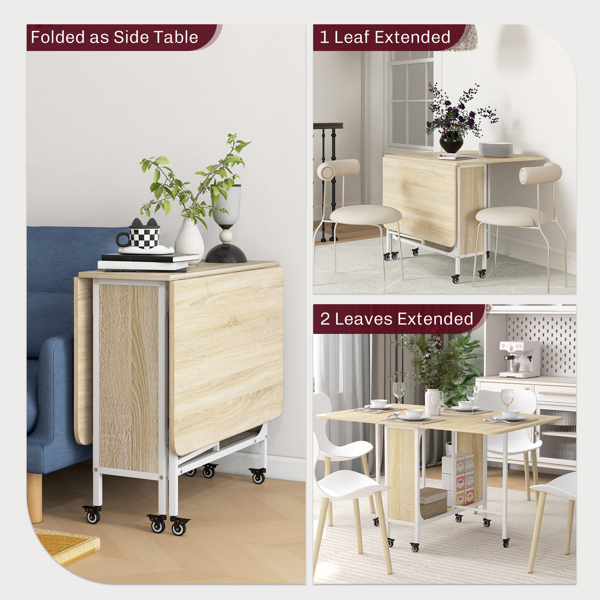 Wooden Drop Leaf Dining Table Rectangular fro 4 to 6 People - Velmora