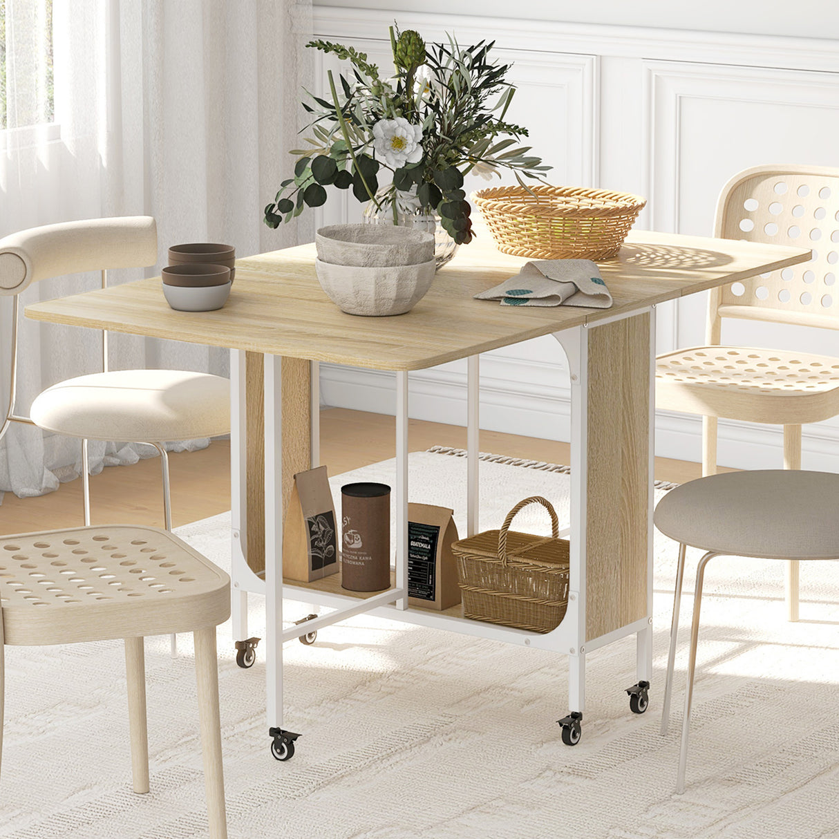 Wooden Drop Leaf Dining Table Rectangular fro 4 to 6 People - Velmora