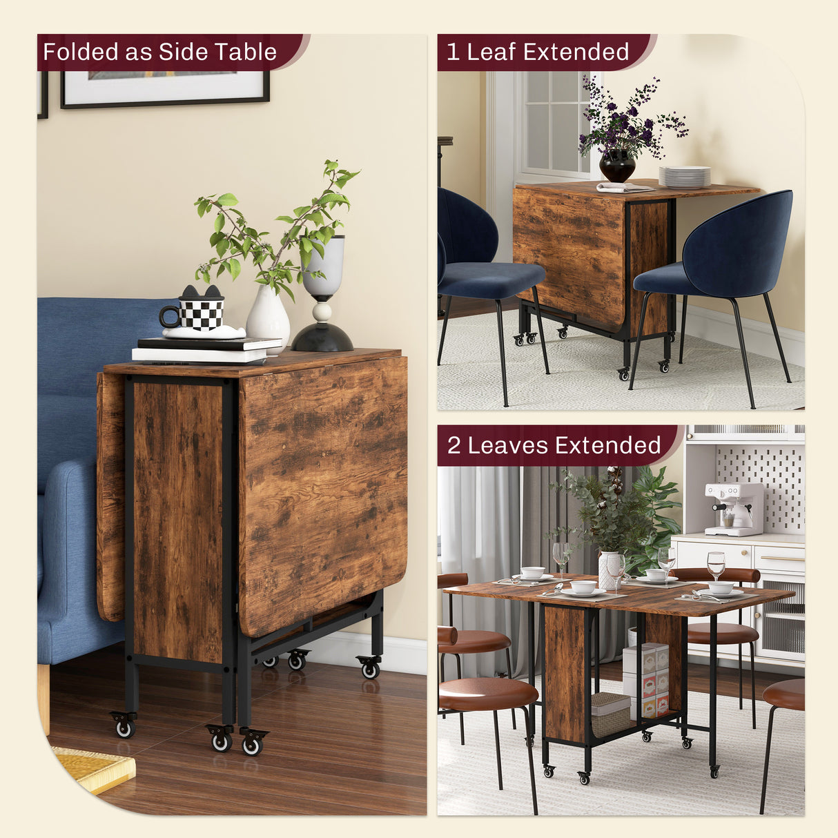 Wooden Drop Leaf Dining Table Rectangular fro 4 to 6 People - Velmora