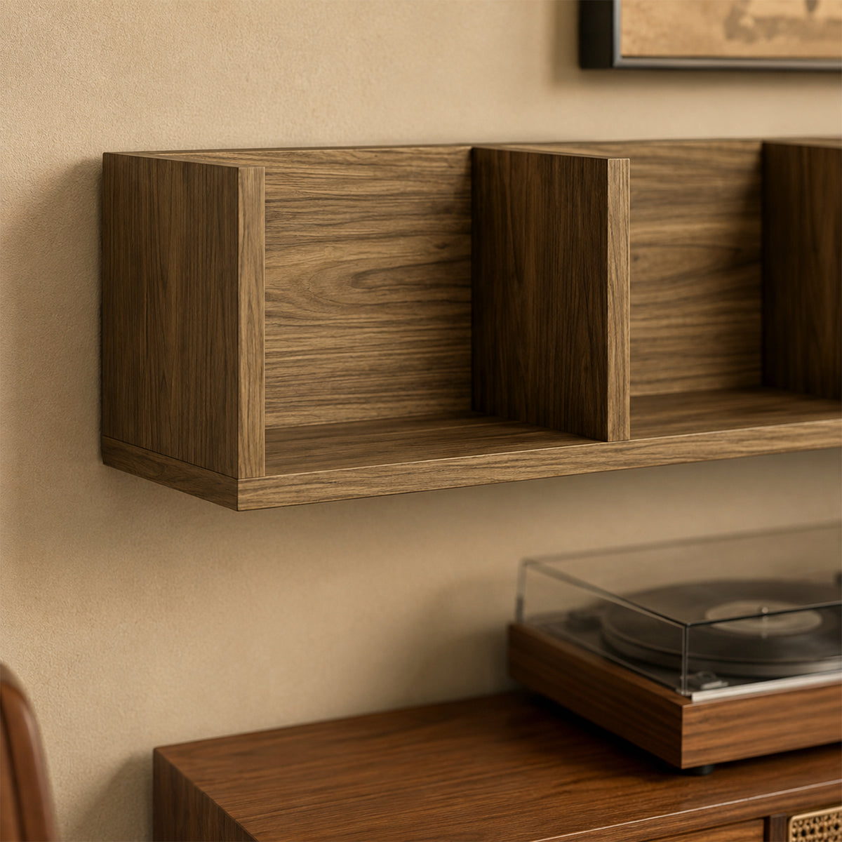 Wooden DVD Wall Shelf 95cm Wide With 4 Compartments - Velmora