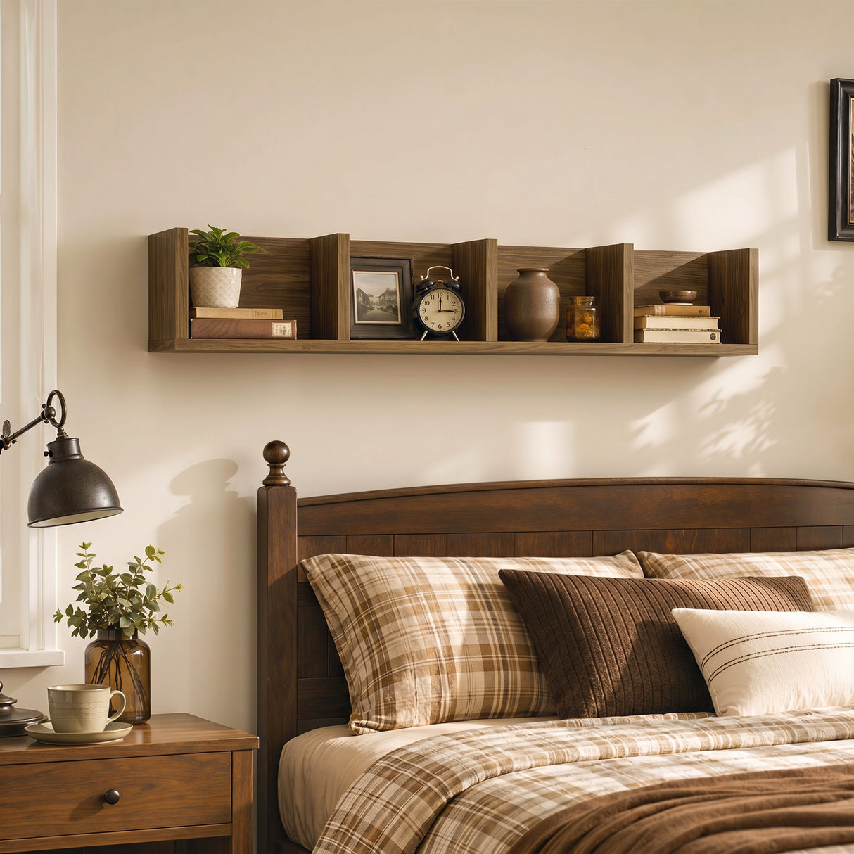 Wooden DVD Wall Shelf 95cm Wide With 4 Compartments - Velmora