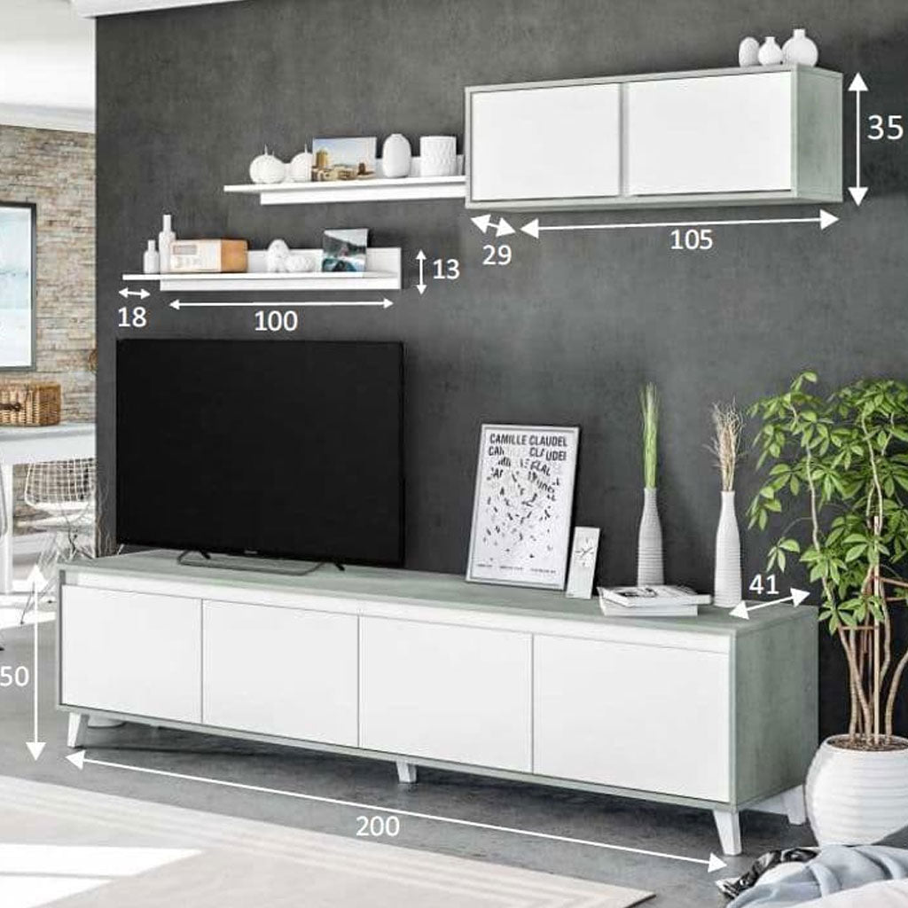 Wooden Entertainment Unit With Wall Shelf And Cupboard - Norfolk