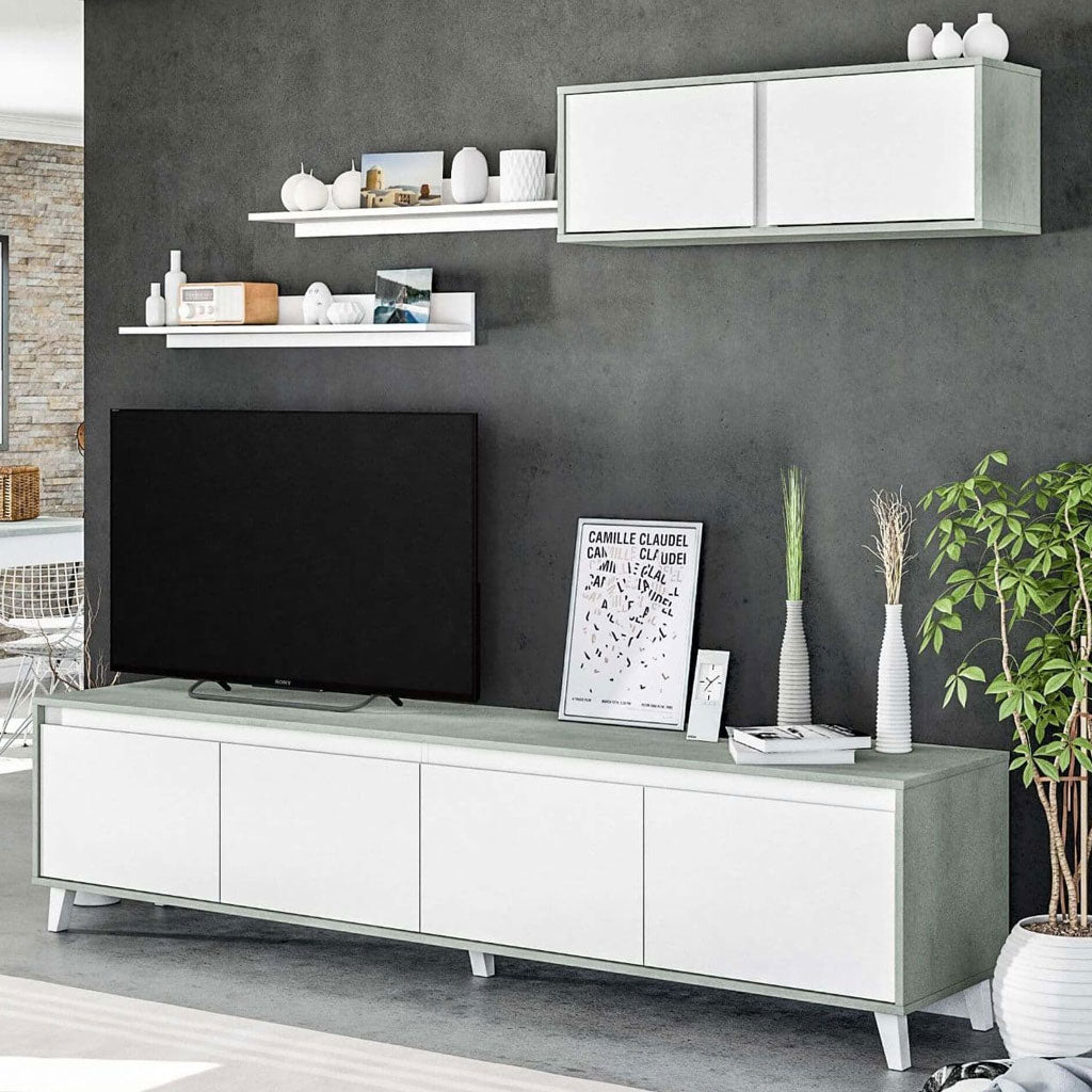 Wooden Entertainment Unit With Wall Shelf And Cupboard - Norfolk