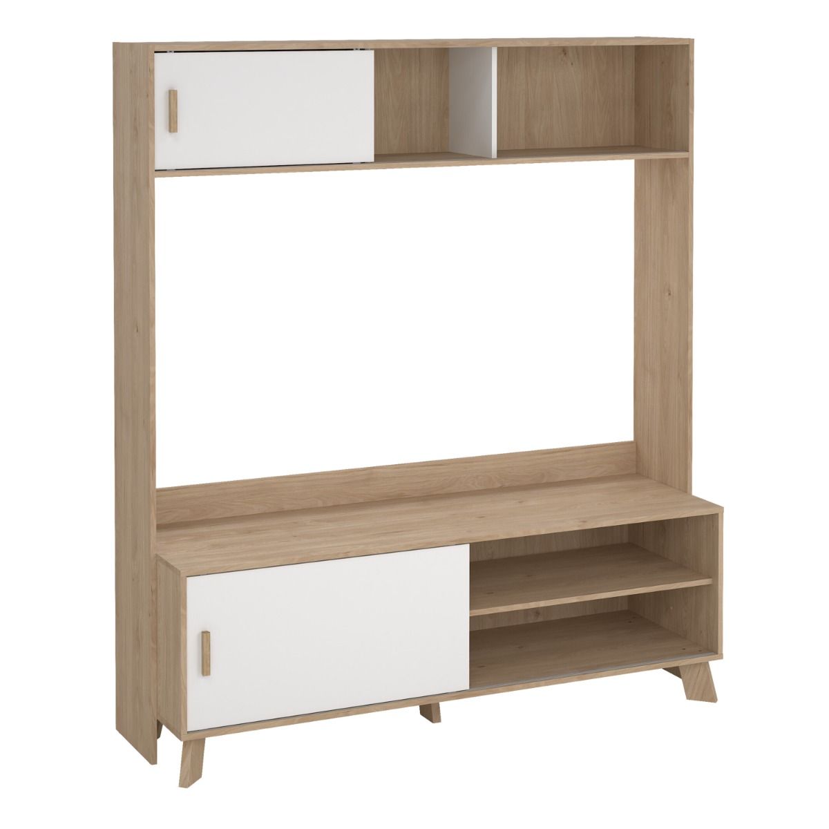 Wooden Entertainment Unit With 2 Sliding Doors In White Fronts - Ikast