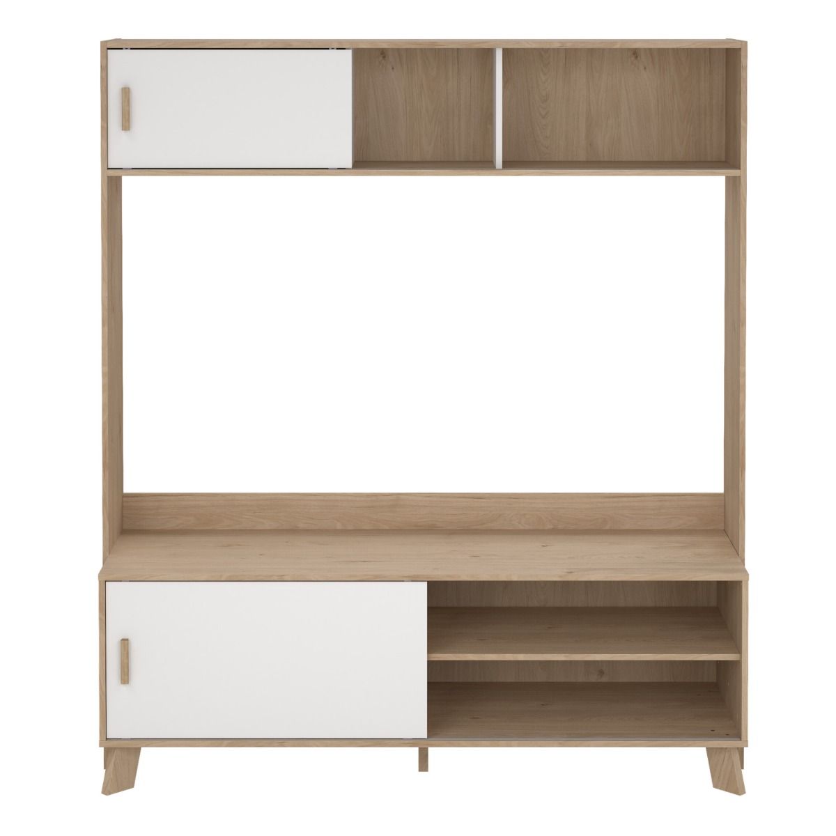 Wooden Entertainment Unit With 2 Sliding Doors In White Fronts - Ikast