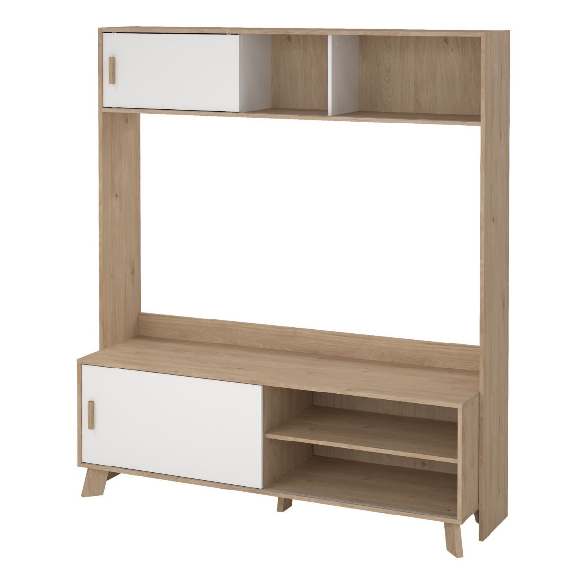 Wooden Entertainment Unit With 2 Sliding Doors In White Fronts - Ikast