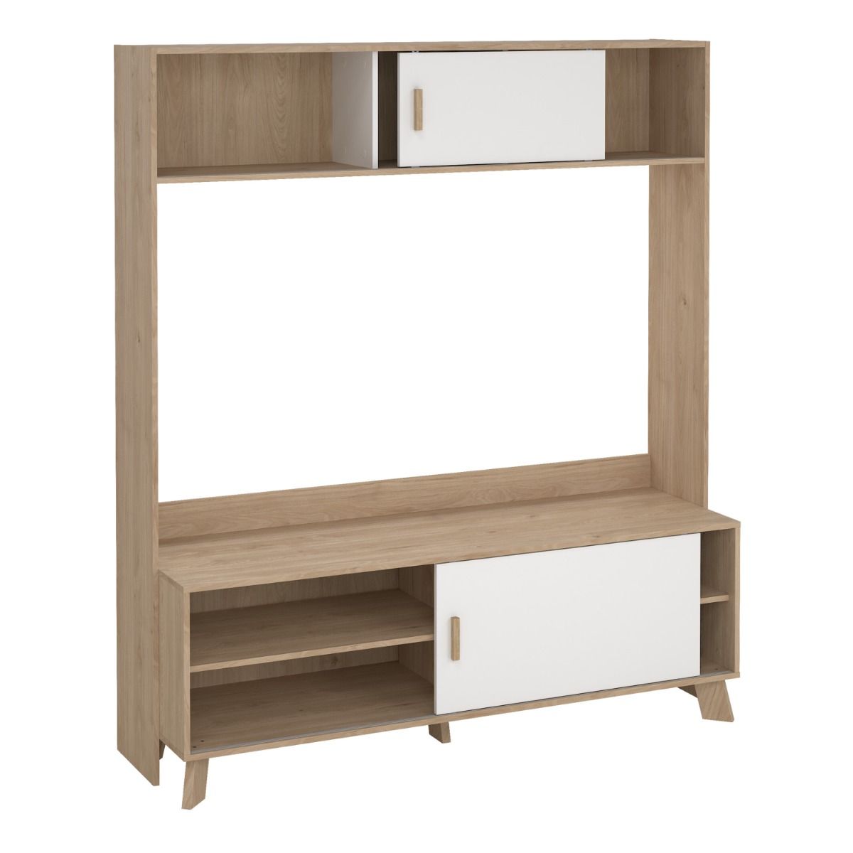 Wooden Entertainment Unit With 2 Sliding Doors In White Fronts - Ikast