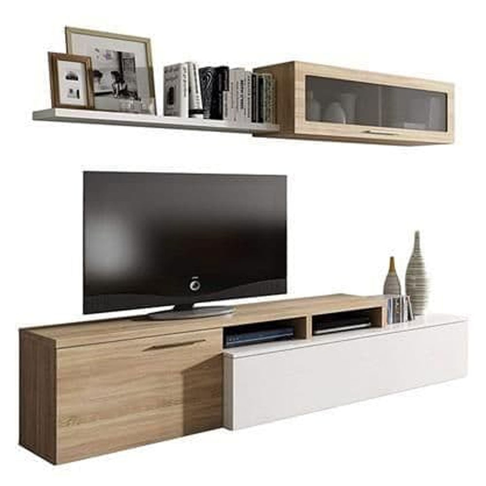 Wooden Entertainment Unit With Wall Shelf And Cabinet - Warring