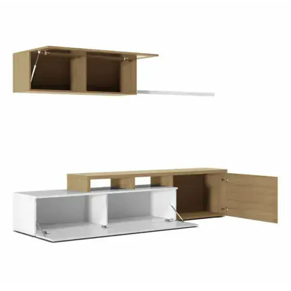 Wooden Entertainment Unit With Wall Shelf And Cabinet - Warring