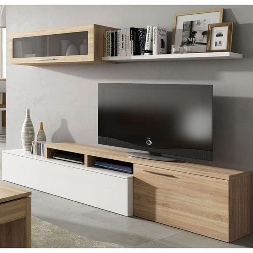 Wooden Entertainment Unit With Wall Shelf And Cabinet - Warring