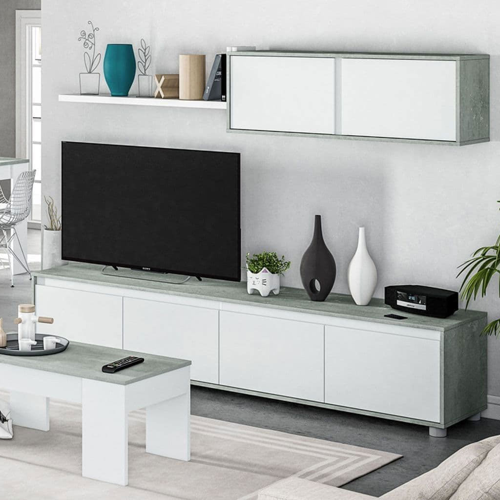 Wooden Entertainment Unit With Wall Shelf And Cupboard - Simcoe