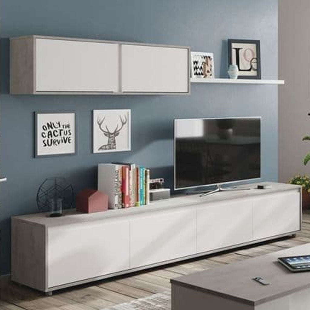 Wooden Entertainment Unit With Wall Shelf And Cupboard - Simcoe